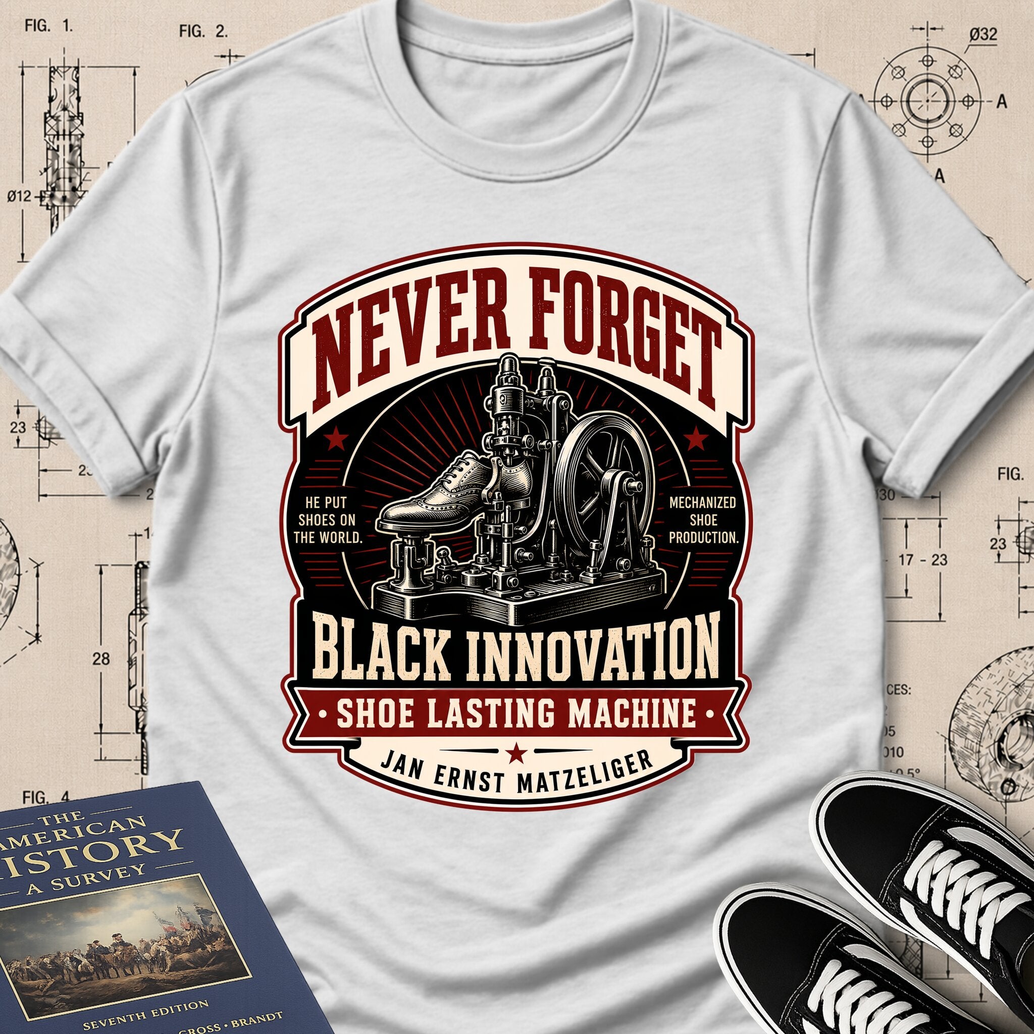 Jan Ernst Matzeliger — Shoe Lasting Machine — Never Forget Black Innovation T-Shirt | Buillth
