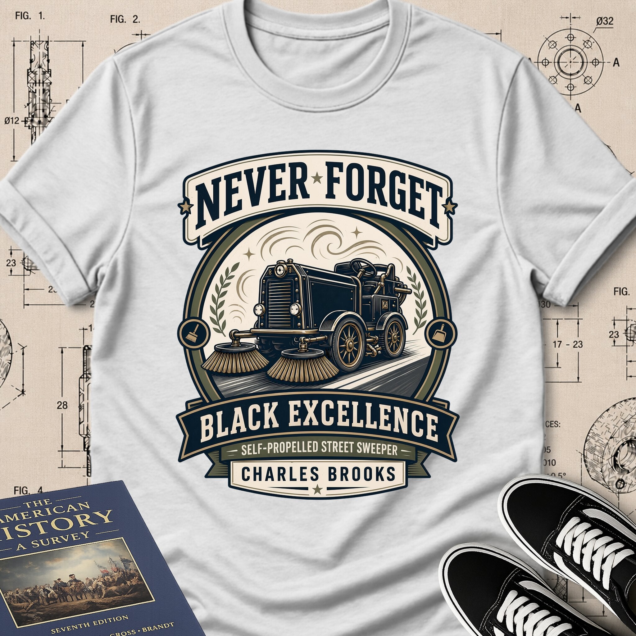 Charles B. Brooks — Street Sweeper — Never Forget Black Excellence T-Shirt | Buillth