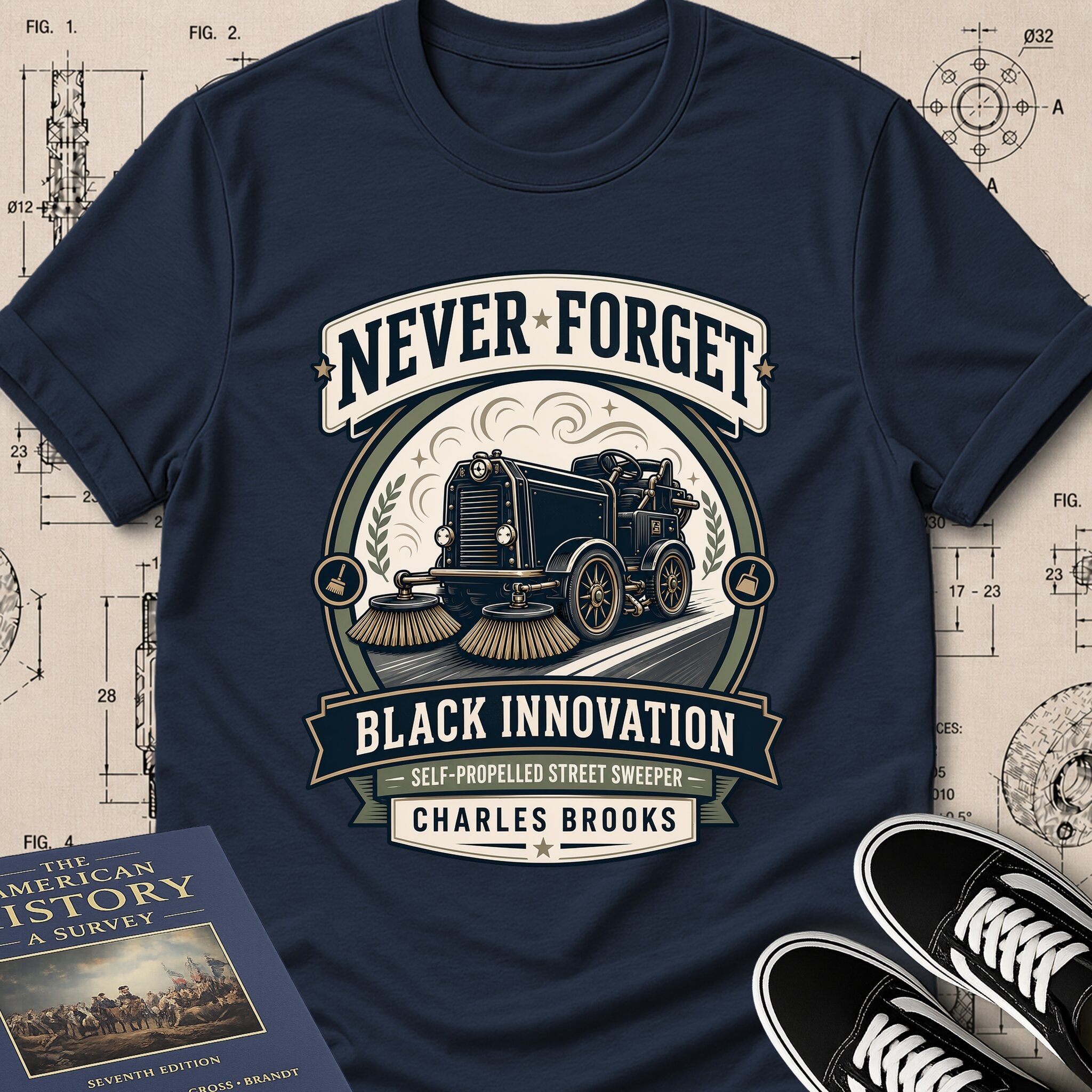 Charles B. Brooks — Street Sweeper archival badge t-shirt design, Buillth Never Forget collection