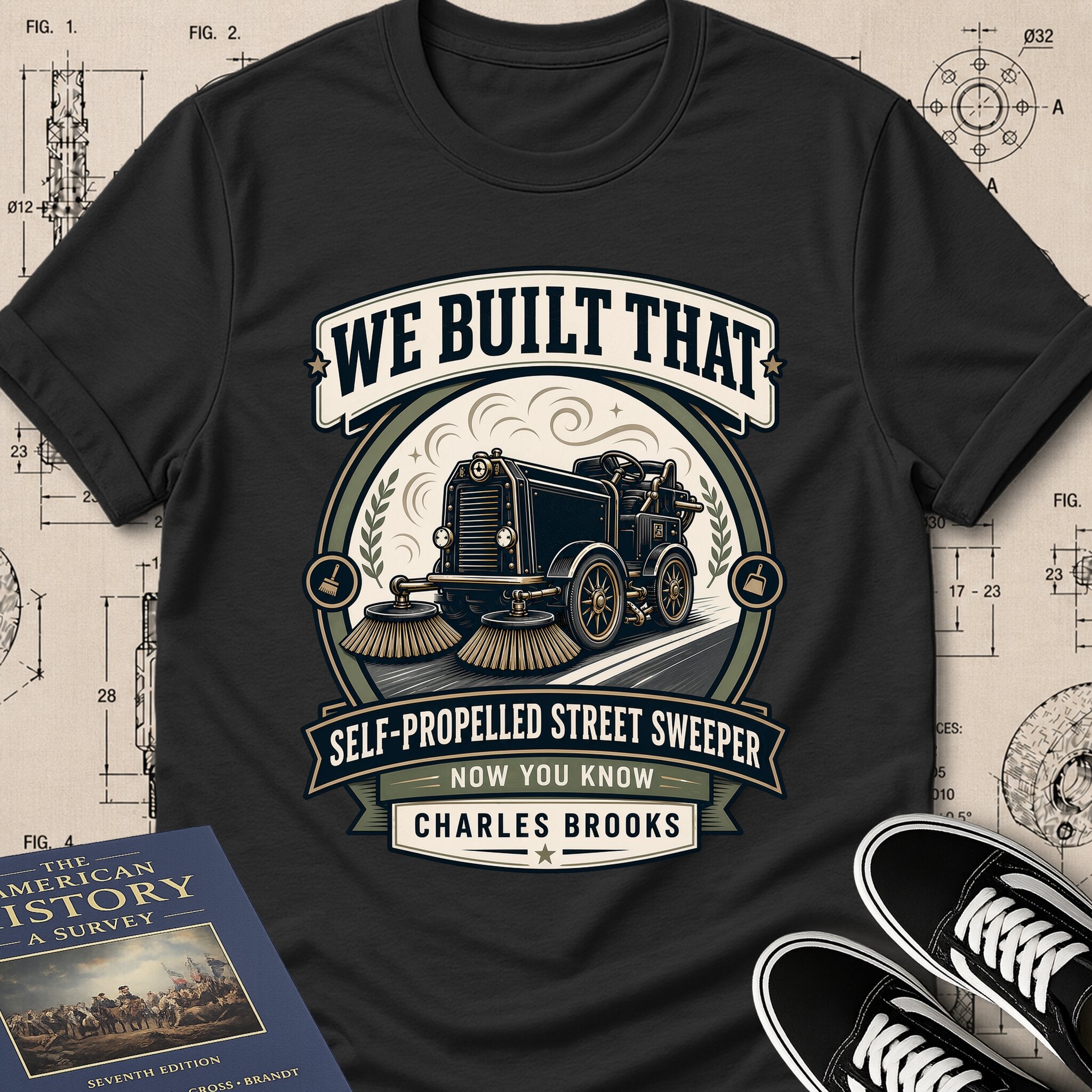 Charles B. Brooks — Street Sweeper archival badge t-shirt design, Buillth Never Forget collection