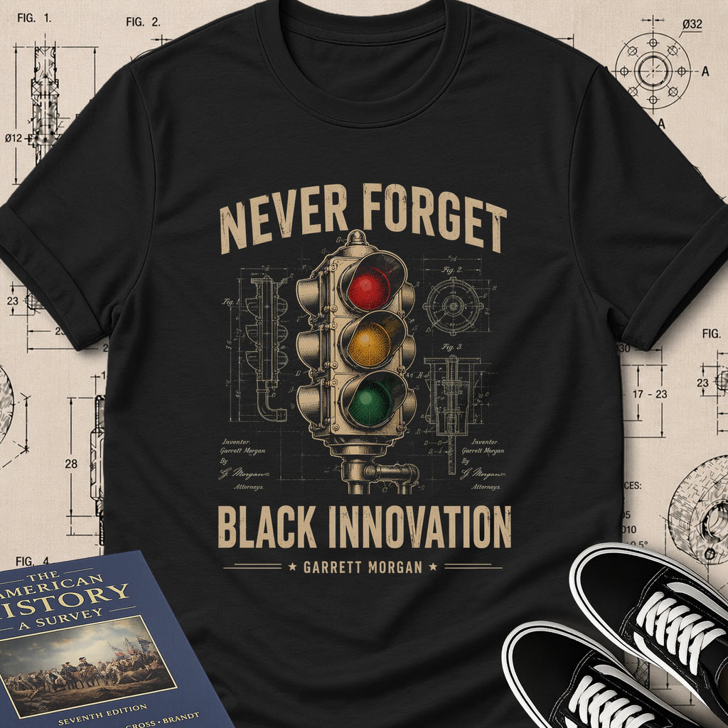 Garrett Augustus Morgan — Traffic Signal museum-archive badge t-shirt design, Buillth